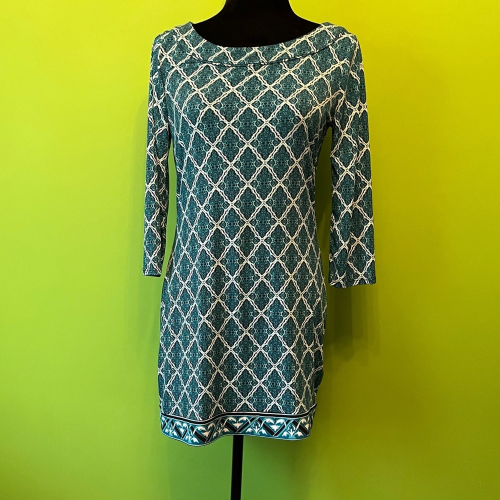 White house black market Teal Patterned Dress, Size S
